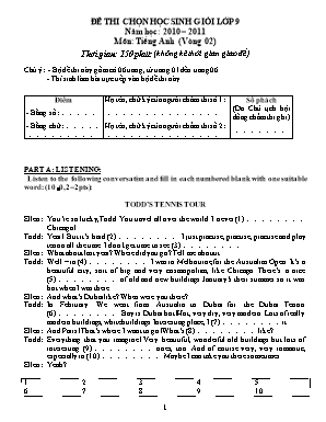 Đề thi chọn học sinh giỏi môn Tiếng Anh Lớp 9 (Vòng 2) - Năm học 2010-2011 (Có đáp án)